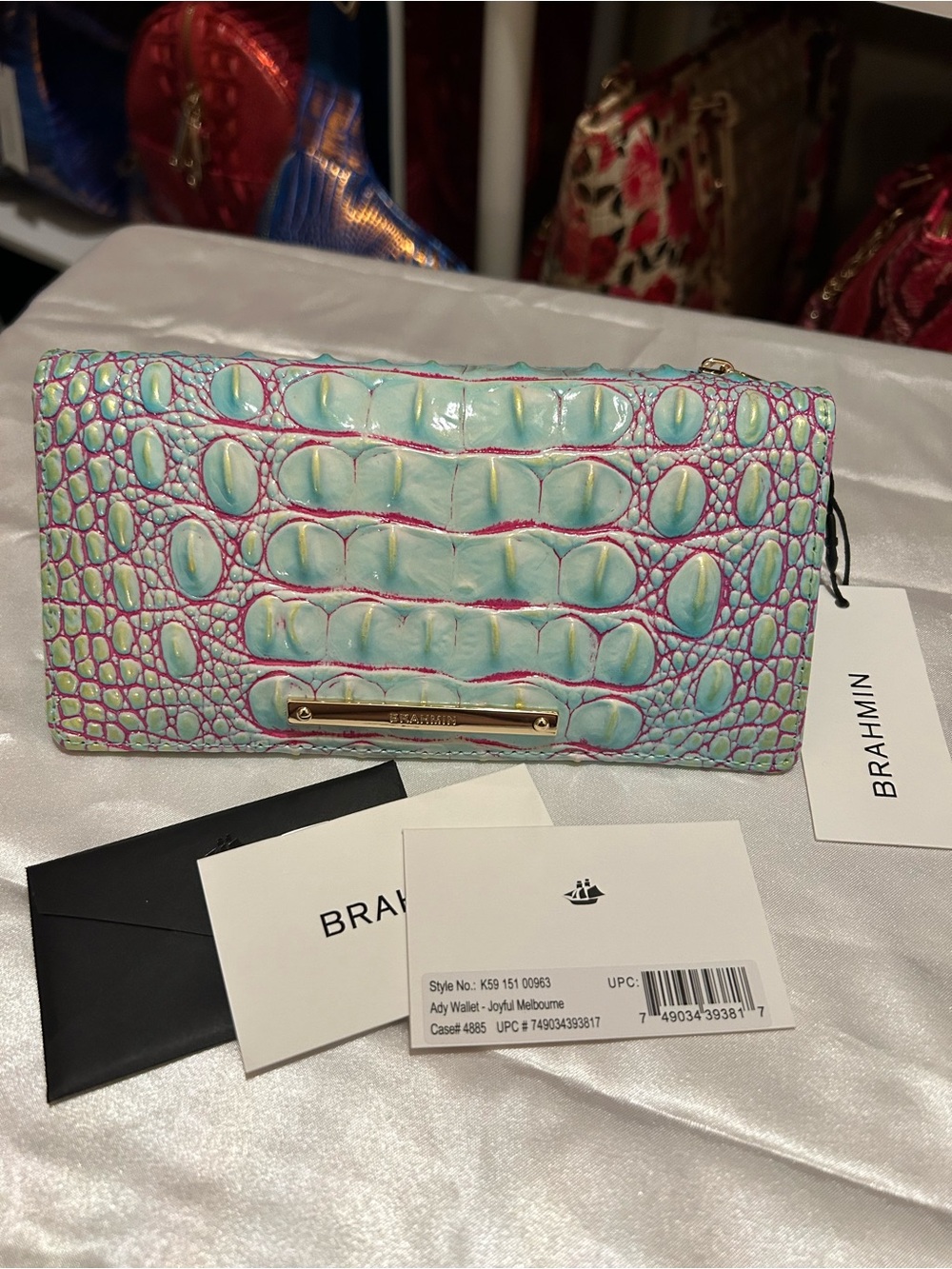 RARE & HTF! Brahmin “Joyful” Croc-Embossed Ady Wallet